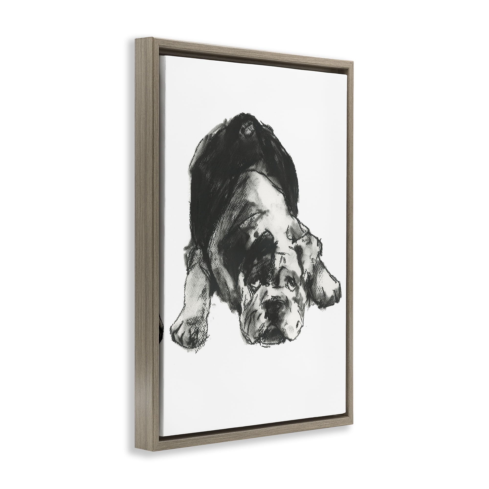 Stupell Industries Bulldog Drawing Portrait Animals & Insects Drawing Brown Floater Framed Canvas Art Print Wall Art, 17 x 25