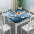 thumbnail image 3 of Blue White Marble Pattern Square Fitted Tablecloth with Elastic Edge,Square Table Cover,Washable Elastic Table Cover for Home Kitchen Party Decor 34"x34", 3 of 6