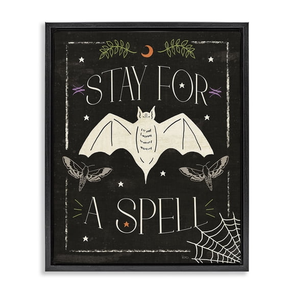 Stupell Industries Eclectic Stay For A Spell Phrase Black Floating Frame Canvas Art, 17 x 21, by Veronique Charron