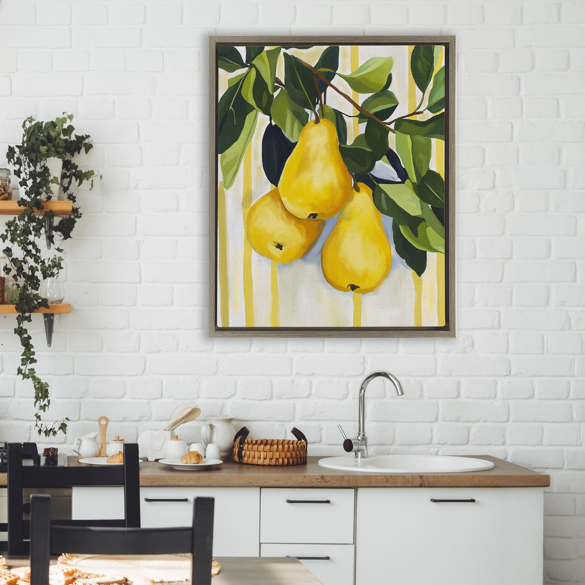 Stupell Industries Pears on Lush Branch Brown Framed Floater Canvas Wall Art, design by Yen