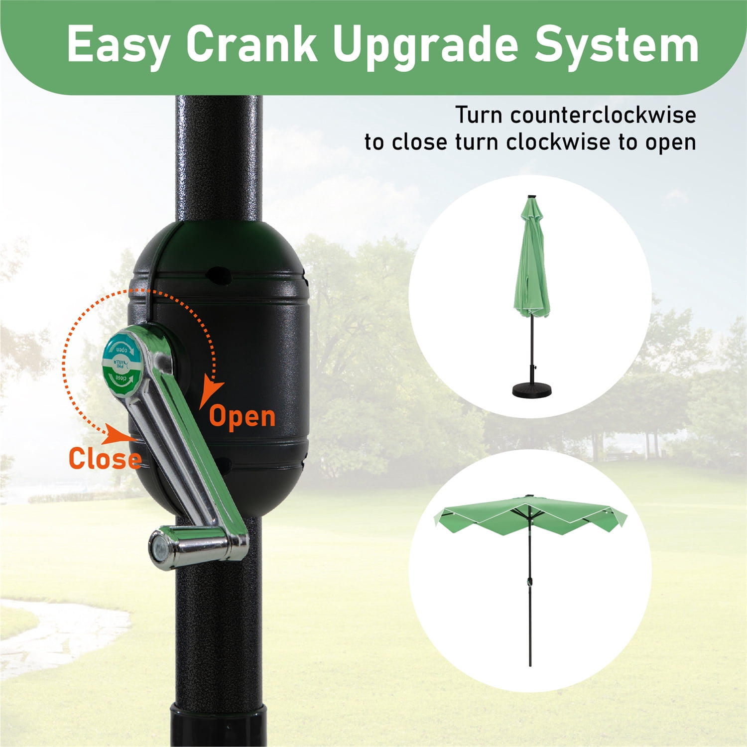 Summit Living 10FT Solar LED Outdoor Market Patio Umbrella with Easy Tilt Adjustment, Green