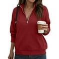 thumbnail image 2 of Kaprioy Womens Oversized Sweatshirts Half Zip Pullover Winter Clothing Quarter Zip Hoodies Long Sleeve Fall Fashion Shirts Clothes Red, XL, 2 of 5