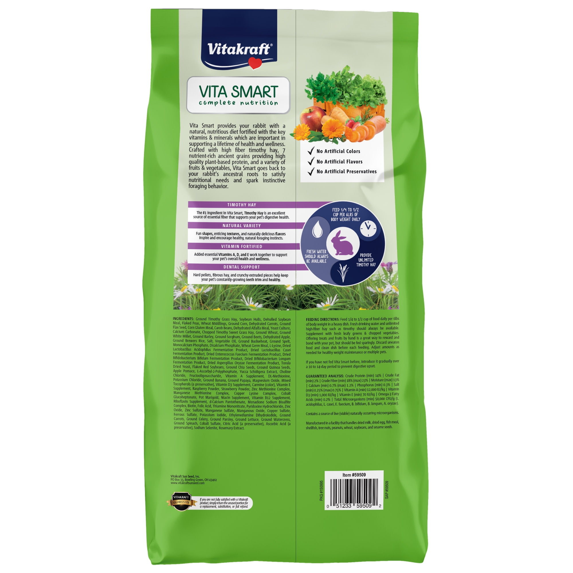 Vitakraft Vita Smart Small Animal - Premium Blend with Timothy Hay Rabbit Food, 8 lb