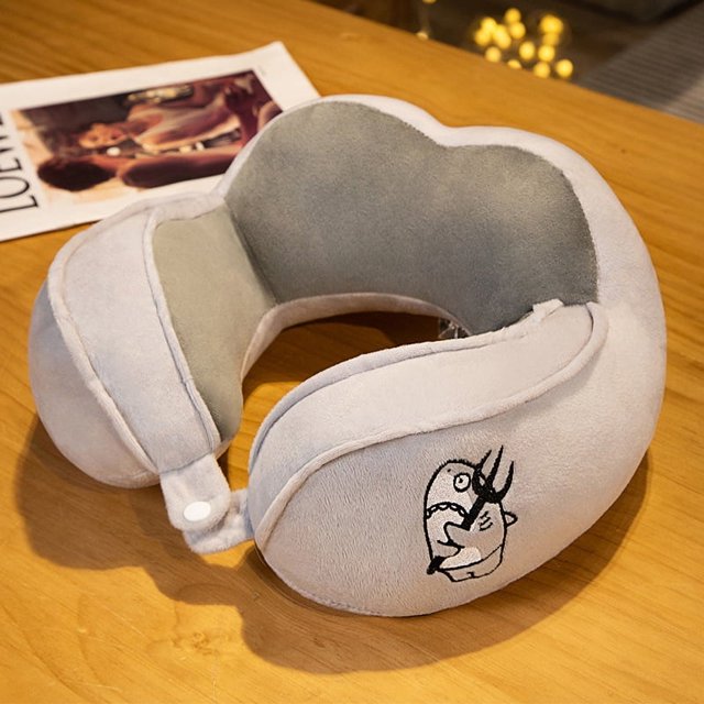 Almohada en forma de U con doble joroba de dibujos animados para viajes de negocios, conducción, almohada para el cuello, almohada para la siesta en la oficina