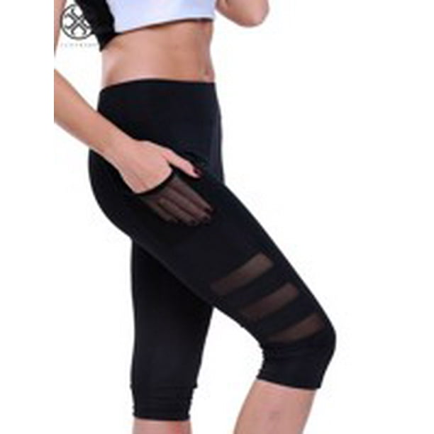 Women Leggings Side Pocket Yoga Pants Sports Cropped Cropped Pants