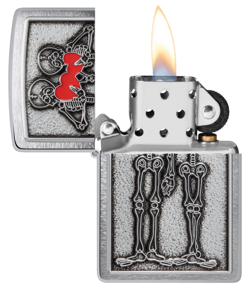 Zippo Couple Love Emblem Brushed Chrome Pocket Lighter