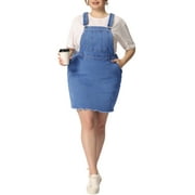 MODA NOVA Juniors Plus Size Overall Chambray Jean Denim Suspender Dresses Light Blue 3X