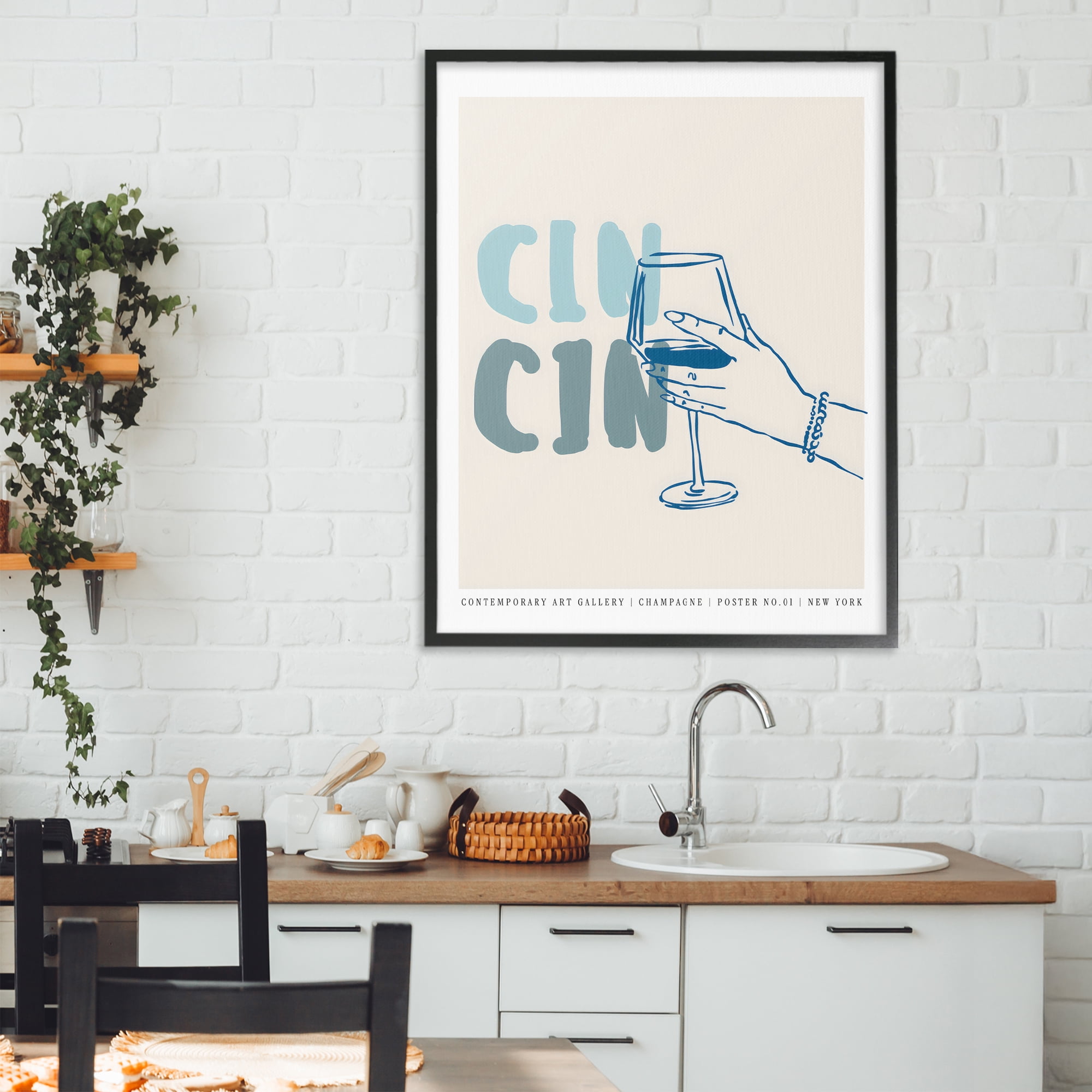 Stupell Industries Cin Cin Blue Champagne Toast Black Framed Giclee Art, design by The Prints Vibe