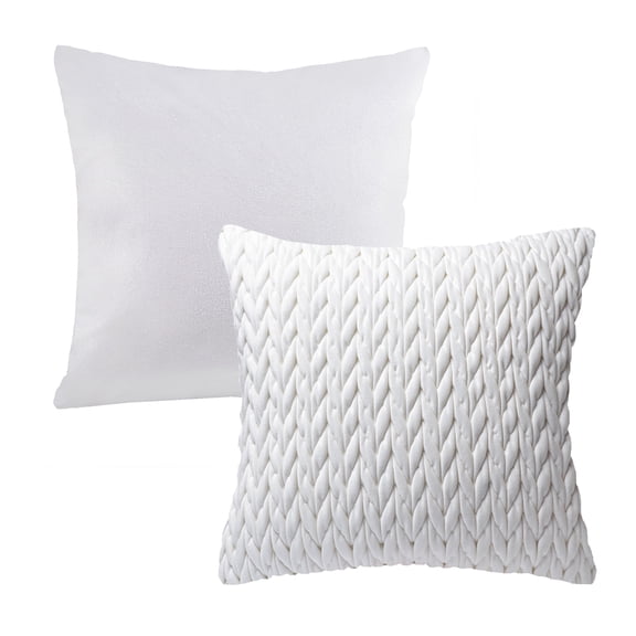 Phantoscope Decorative Throw Pillow Set, Soft Silky Velvet & Quilt Striped Velvet Series Cushion Bundle, for Sofa Couch Bedroom, White, 18" x 18"