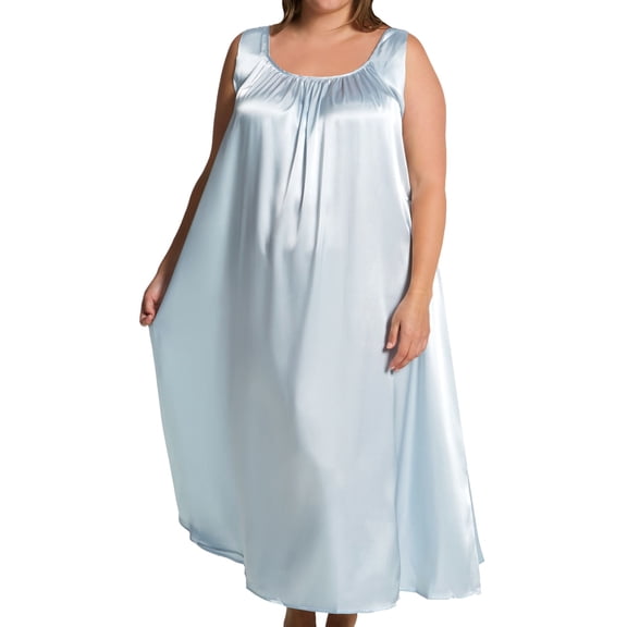 Women's Amanda Rich 103-40X Plus Satin Banded Sleeve Long Gown (Light Blue XL)