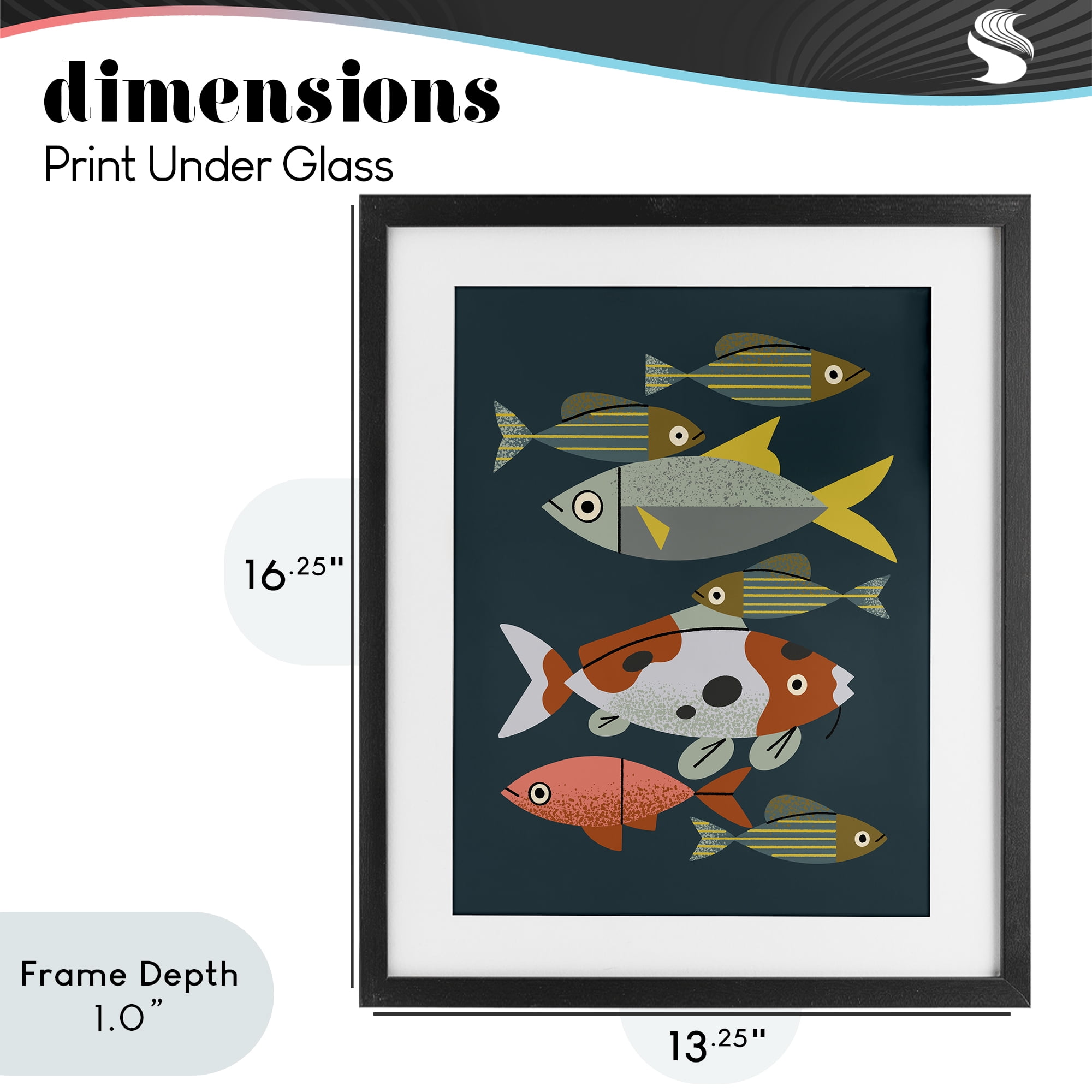 Stupell Industries Midcentury Pond Fishes Black Framed Print Under Glass, design by Renea L. Thull
