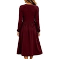 thumbnail image 7 of Women's Long Sleeve Casual Fall Dresses Crew-Neck Swing Party Dress with Pockets 2026 Wine S, 7 of 7