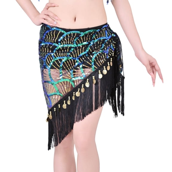 Xfvqtps Woman Sequin Dance Skirt Tassel Triangular Belt Belly Dancing Waist Towel Waist Chain Hip Towel Performance Skirt Green