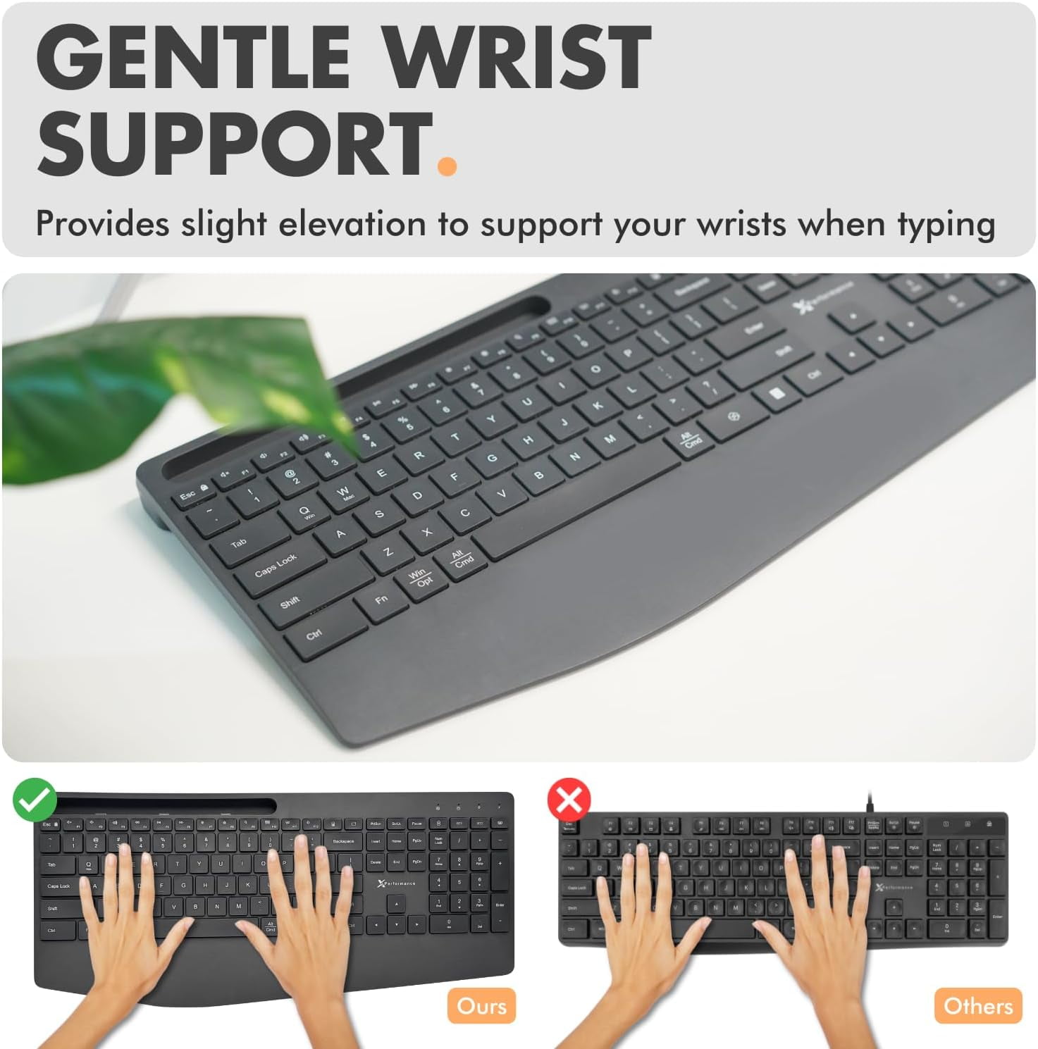 X9 Quiet Wireless Keyboard and Mouse Combo (Bluetooth + 2.4GHz) with Wrist Rest, Phone Holder, Silent, Multi-Device, Full-Size Ergonomic Keyboard Mouse Wireless Combo for Phone, Computer, Laptop, Mac