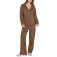 thumbnail image 3 of Women 2 Piece Outfits 2025 Fall Fashion Wide Leg Pants Lounge Set Leisure Travel Vacation Sweatsuits Brown M, 3 of 9