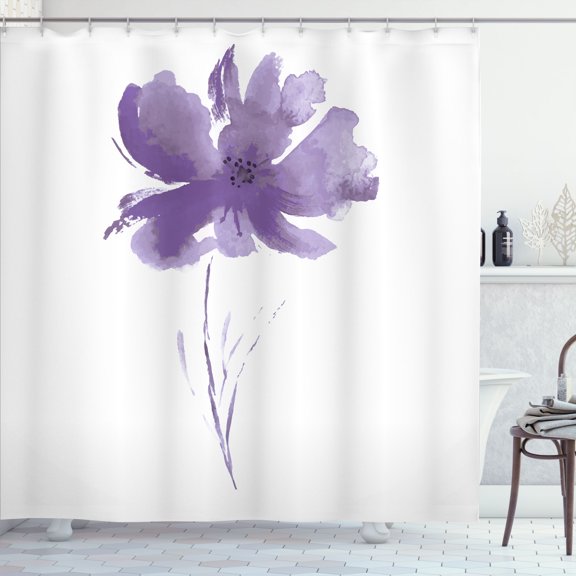 Ambesonne Watercolor Flower Shower Curtain, Poppy Bloom Print, 69"Wx75"L, Blue Violet