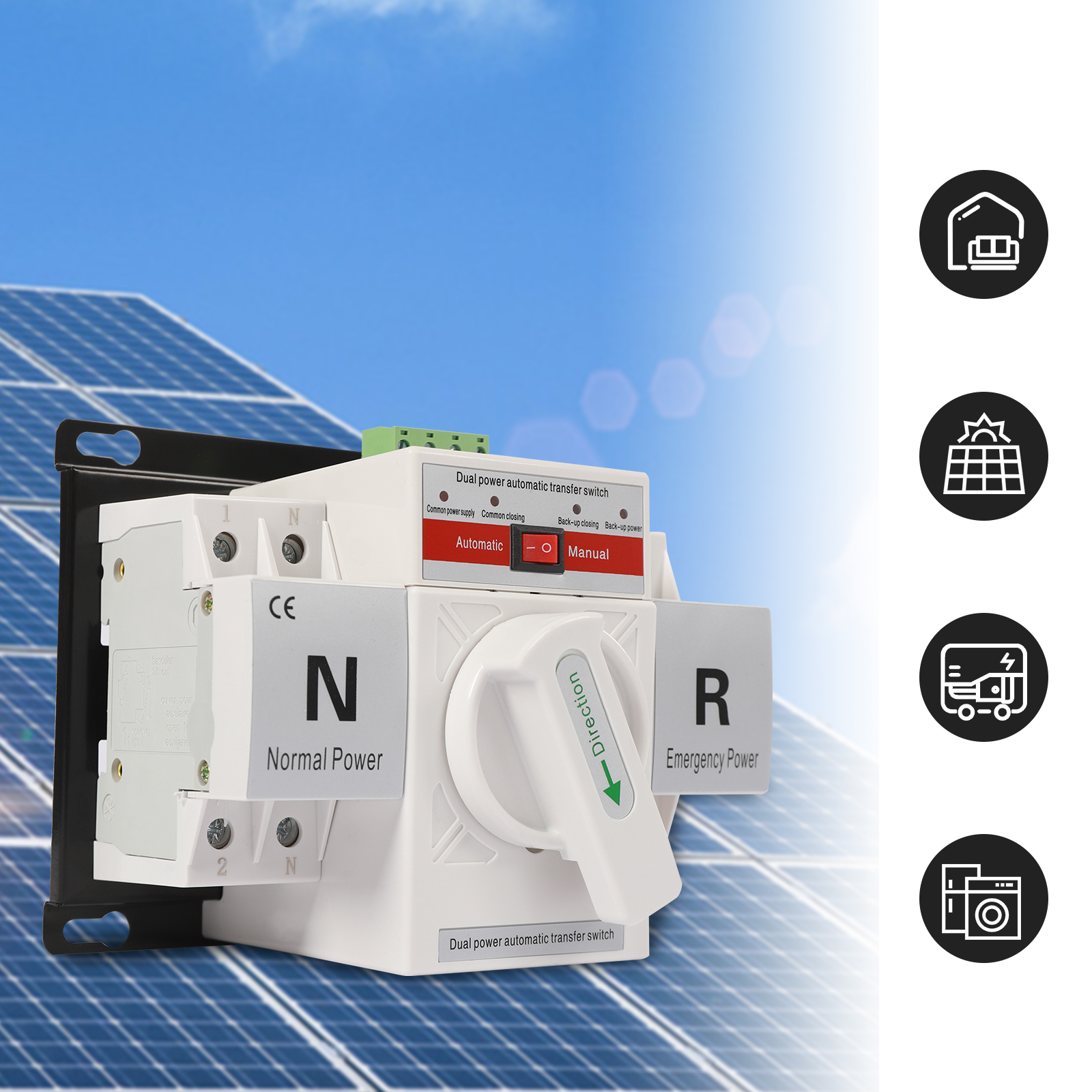 Peakora 110v 2p 63a Mini Dual Power Automatic Transfer Switch Toggle Controller Change-Over Switch Self Cast Conversion Ac-33ib 2p 63a 110v Toggle