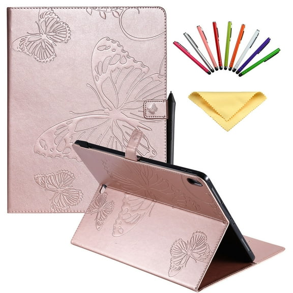 Dteck Folio Case For iPad Pro 12.9 inch 2018 release, Lightweight Embossed Butterfly PU Leather Flip Stand Case Cover with Card/Stlylus Holder,Rosegold
