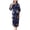 Navy, variant on Women's Long Robe Floral Printed Satin Pajamas Lightweight Cool Summer House Medium Slim Fit Fall Wrap Bathrobe Loungewear Light Blue Small-Large