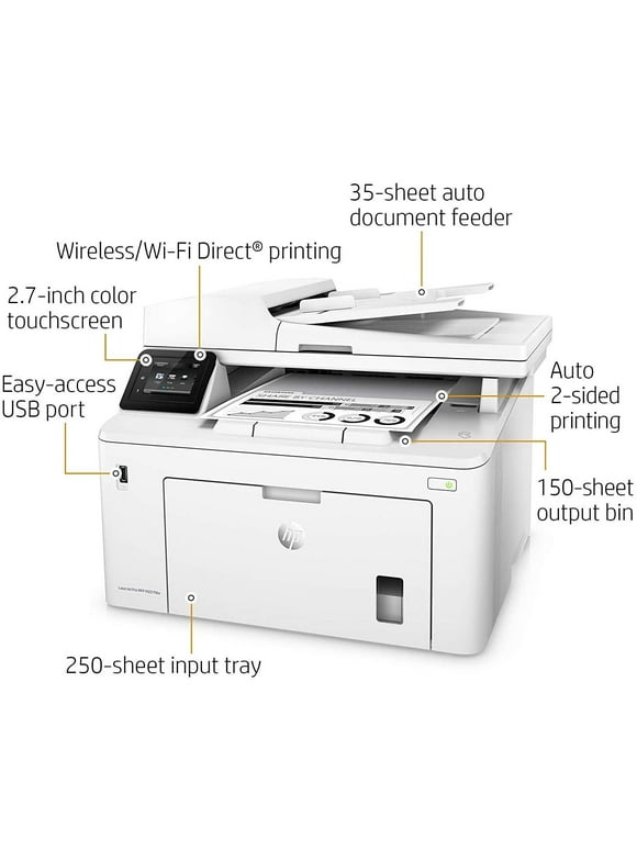 HP LaserJet Pro M227fdw Black-and-White All-In-One Laser Printer - White (G3Q75A) Print, Scan, Copy, Fax