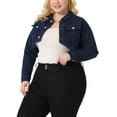 thumbnail image 4 of Agnes Orinda Women's Plus Size Washed Notched Lapel Cropped Denim Jacket, 4 of 5