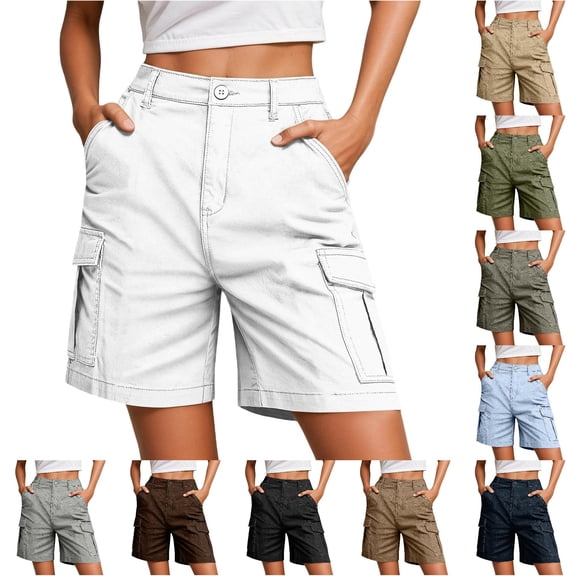 Gunia Plus Size Women'S Hiking Shorts Casual Bermuda Shorts With Pocket Relaxed Fit Summer Cargo Shorts White 2Xl
