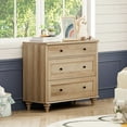 thumbnail image 4 of WAMPAT Mid Century Modern End Table with 3 Drawers, Large Wooden Bedside Table Night Stand, Wide Sofa Side End Table 3 Drawers Chest of Dresser for Bedroom, Living Room, Oak, 4 of 7