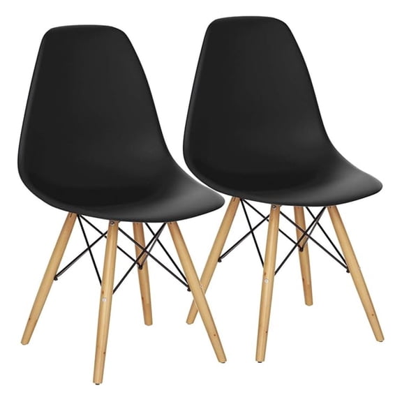 Dining Chairs Set of 2 Black, Pre Assembled Century with Wood Legs, Armless Kitchen Chairs, Plastic Dining Side Chair for Dining Room, Kitchen, Living Room