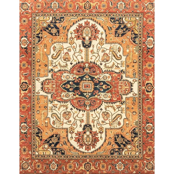 Ahgly Company Machine Washable Indoor Rectangle Abstract Yellow Orange Area Rugs, 7' x 9'