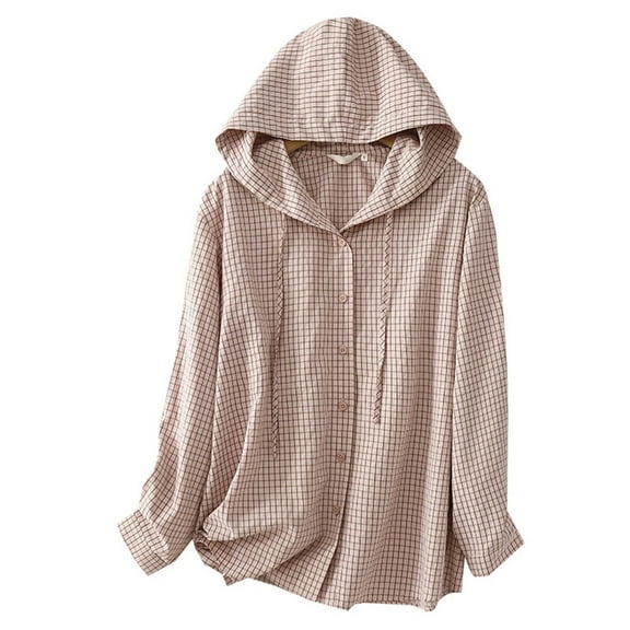 MELDVDIB Womens Button-Up Plaid Jackets Fashion Casual Oversized Hooded Coats Fall Long Sleeve Light Weight Lounge Comfy Outerwear Tops