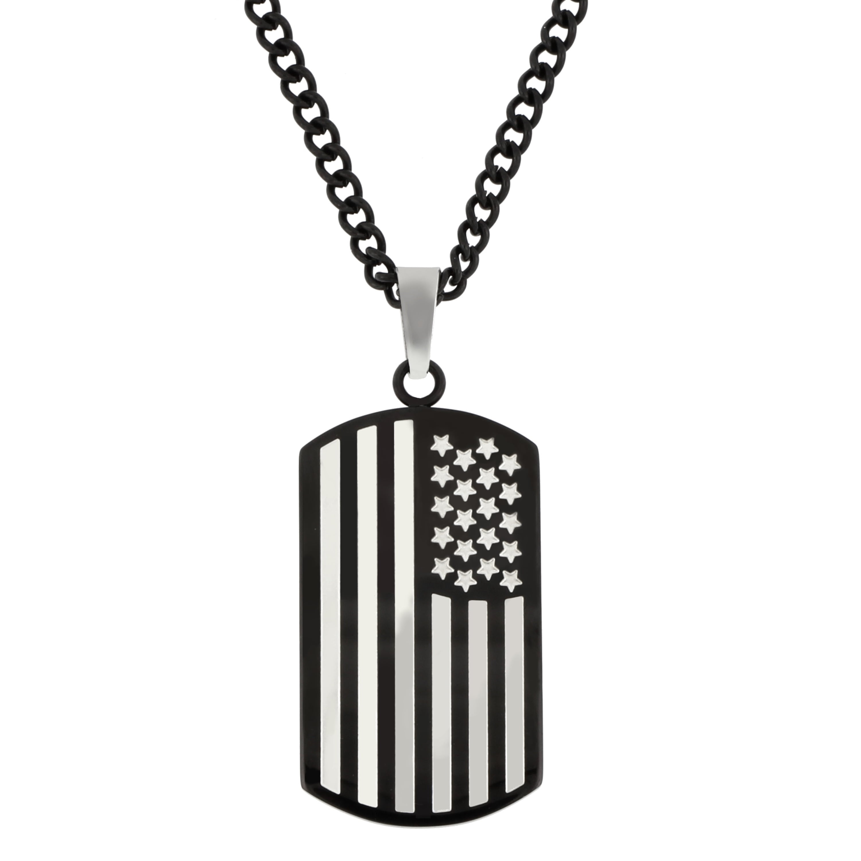 Vison Jewelry 22x42mm American Flag Metal Tag Necklace in Stainless Steel 