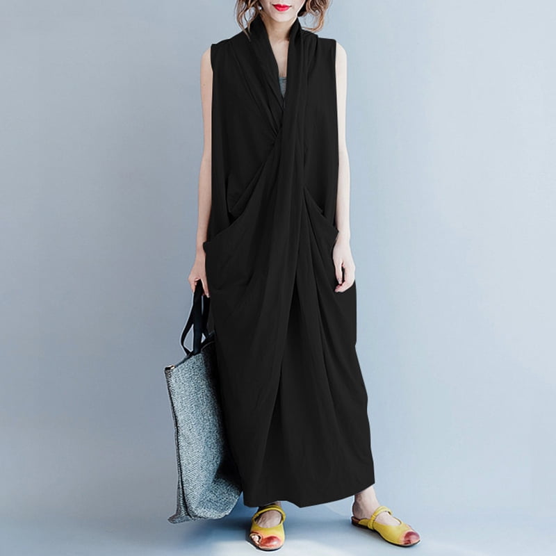 Women Casual Long Dress Oversized Deep  oversized maxi dress with pockets