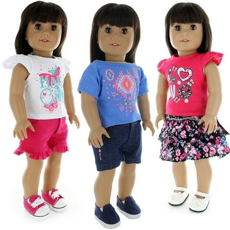 Pink Butterfly Closet Doll Clothes - 6 Pieces Mix and Match Clothes Outfit Fits American Girl Doll, My Life Doll and Other 18 inch
