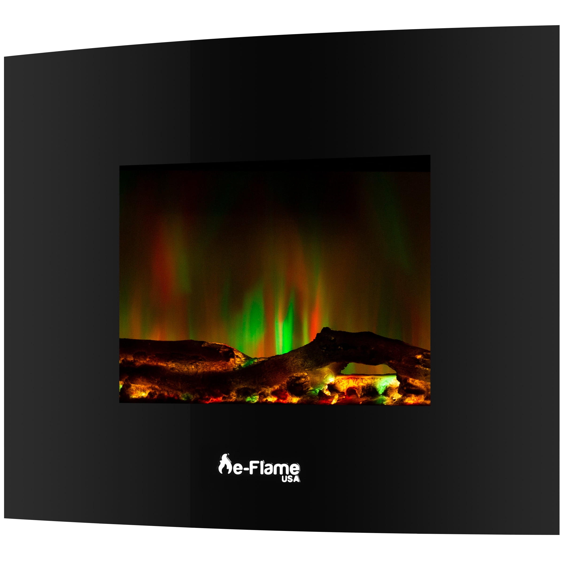 22inch 3D Log and Fire Effect eFlame USA Sundance Curved Wall Mounted