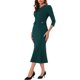 thumbnail image 4 of INSPIRE CHIC Vestido de cóctel de trabajo ajustado de mujer vintage con cola de pez y mangas 3/4 en verde, 4 of 6