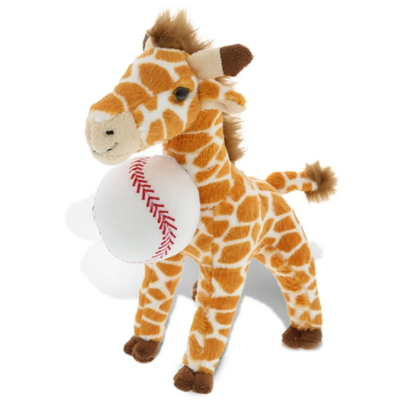 DolliBu Giraffe Stuffed Animal with Baseball Plush - Soft Plush Huggable Giraffe, Adorable Playtime Giraffe Plush Toy, Cute Wildlife Gift, Baseball Plush Animal Toy for Kids, Adults - 12.5 Inch