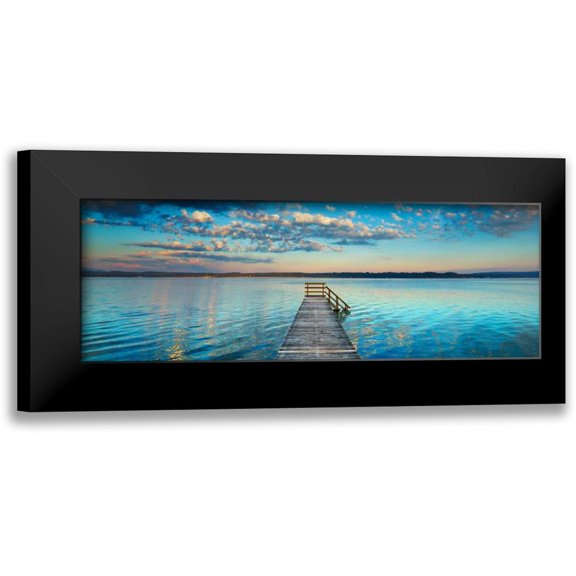 Krahmer, Frank 14x7 Black Modern Framed Museum Art Print Titled - Boat ramp and filigree clouds, Bavaria, Germany