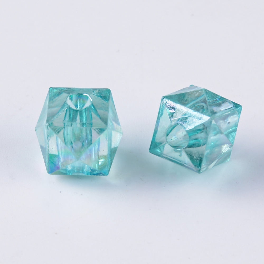 Transparent Acrylic Beads AB Color Plated Faceted Cube Mixed Color 9.5x9.5x9mm Hole: 2.5mm about 1160pcs/500g