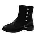 thumbnail image 2 of Bnwani Women Boots Fall Winter Fashion Toe Low-Heel Thick Chunky Mid-Calf Versatile Comfortable Casual Solid Boot Black Size 5.5, 2 of 7