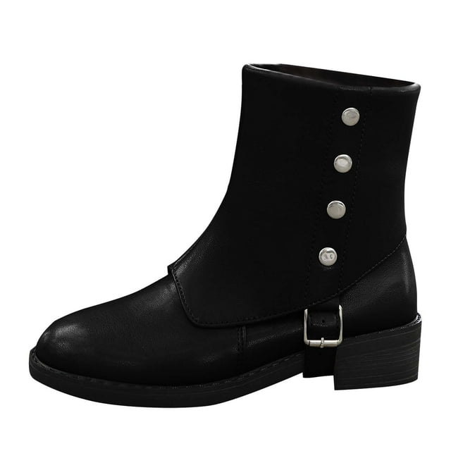 Chaussons Noirs pour Femmes avec Bout Rond Détail Métallique Talon Épais Ajustement Confortable Polyvalent pour Différentes Occasions