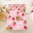 thumbnail image 5 of Erosebridal Cartoon Animal Capybara Full Size Sheets,Kawaii Strawberry Cute Daisy Bed Sheets For Kids Girls 4-Piece, 5 of 6