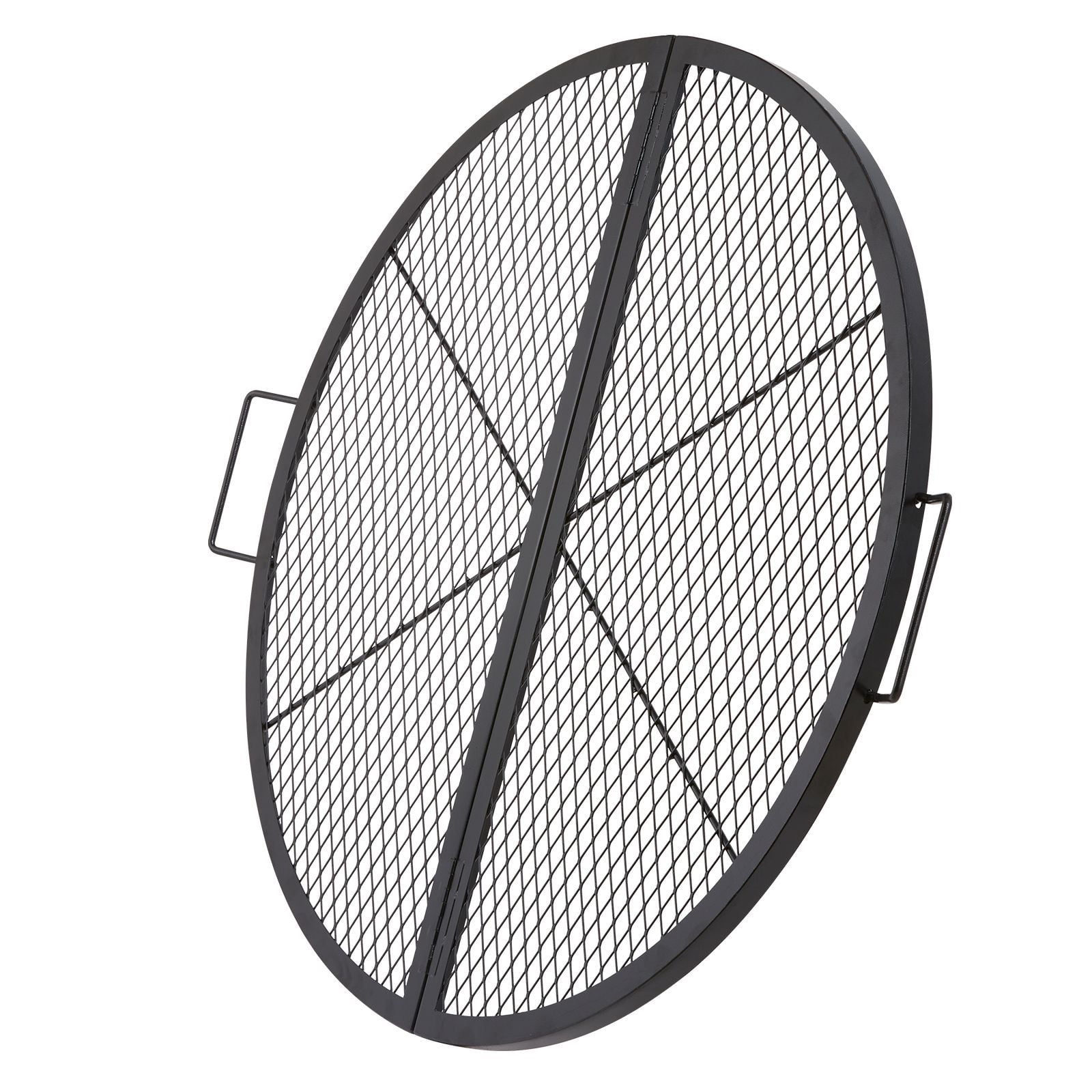 X-Marks Fire Pit Grill Grate, Foldable Round Cooking Grate, Heavy Duty Steel Campfire BBQ Grill Grid with Handle and Support X Wire, Portable Camping Cookware for Outside Party, 36 Inch Black