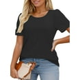 thumbnail image 2 of 4XL Womens Plus Size Tops Fashion Short Sleeve Shirts Flowy Solid Color Blouses Elegant Casual Crew Neck Tunics Black, 2 of 6