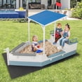 thumbnail image 2 of Spaco Pirate Ship Wooden Sandbox, Canopy Cover, Bench Seats, Leak-Proof Bottom Liner, Splinter-Free Design, Multicolor, 2 of 8