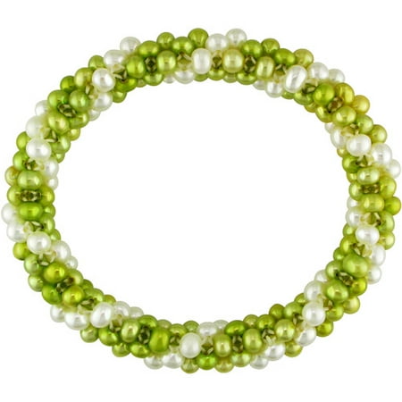 4-5mm Multi-row Pistachio and White Cultured Freshwater Potato Pearl Elastic Bracelet