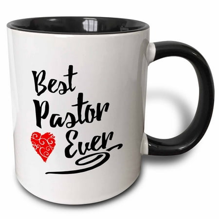 3dRose Best Pastor Ever Design in Black Script with Red Heart Motif - Two Tone Black Mug,