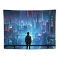 thumbnail image 5 of PRATYUS Punk Cityscape Tapestry Skyscrapers Skyline 3D Urben Building Neon Lights Night Wall Hanging Tapestries Flannel for Bedroom Living Room  60x50inch, 5 of 6