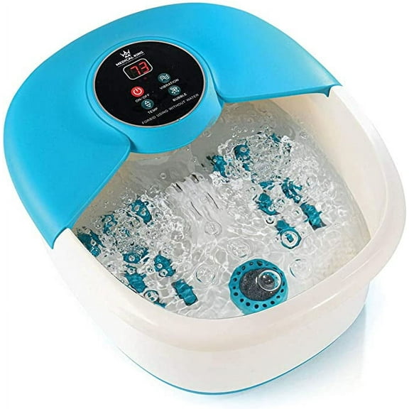 Foot Spa Massager with 14 Rollers in Foot Shape and Heat - 5 in 1 Foot Bath Massager Includes Adjustable Heating, Bubbles, Vibration, Pumice Stone, Mini Massage Points - for Stress Relief - MedicalKin