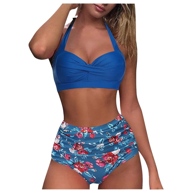 Aligament Swimsuit Bikini Sets For Womens High Breast Contrast Gradient Split Bikini Set One Piece