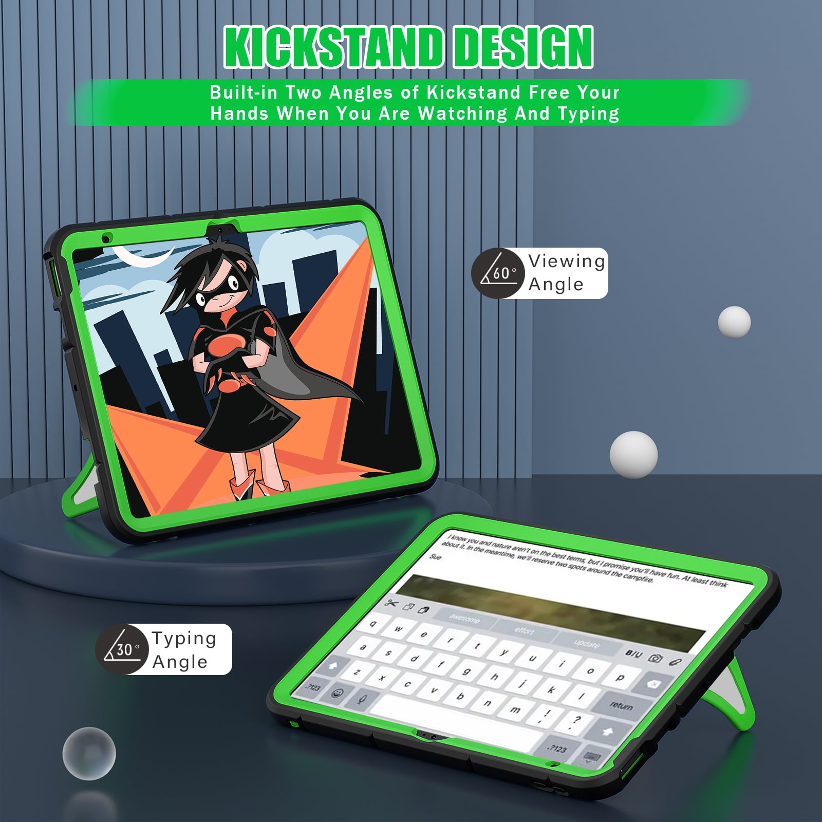 ELEHOLD Case For Apple iPad 11th(A16) 2025, Heavy Duty Shockproof Pencil Holder Foldable Kickstand Rugged Protective Cover Boys Children For iPad 11th 2025, Black+Green